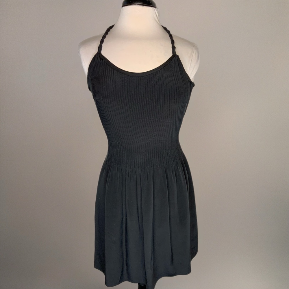 Banana Republic Silk Pin tucked front and braided t-back black sundress Size 0